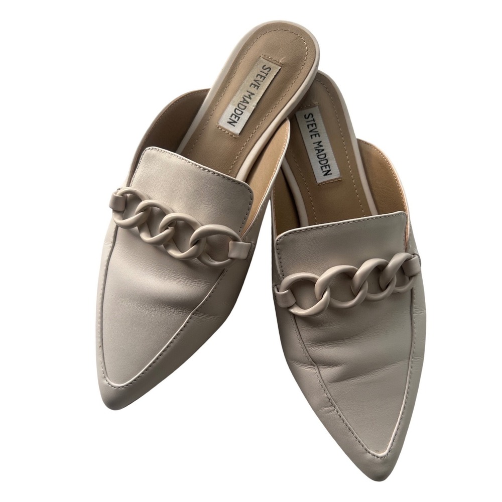 Steve Madden Cream Pointed Toe Chain Link Levity Mules Flats Women's size 7.5